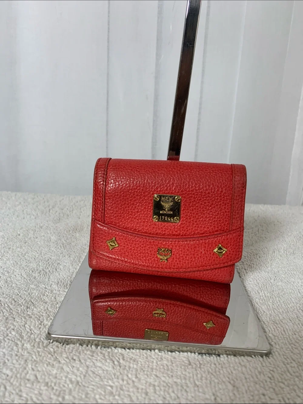 GUC MCM Nuovo Red Leather Satchel with Matching Wallet